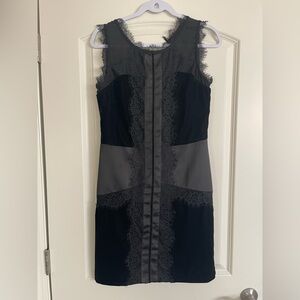 White House Black Market Black Lace Velvet Midi Dress